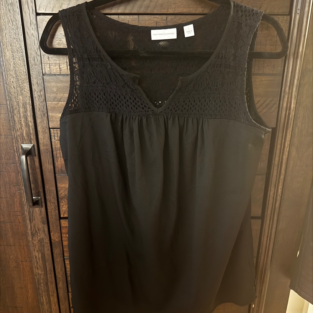 New York & Company Black Lace Accent Blouse